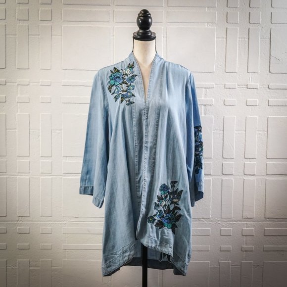 DG2 by Diane Gilman Blue Embroidered Cardigan - Picture 1 of 5